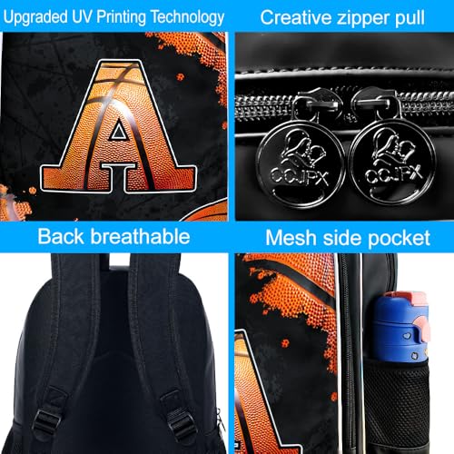 3PCS Basketball Backpack for Boys, 17" Kids Bookbag Water Resistant and Lightweight with Lunch Box for Teen