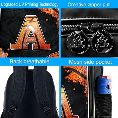 3PCS Basketball Backpack for Boys, 17" Kids Bookbag Water Resistant and Lightweight with Lunch Box for Teen