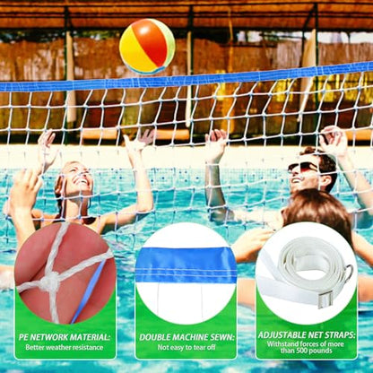 Pool Volleyball Net Replacement 15/20 Ft Extended Length 15Ft-26Ft /20Ft-32Ft Adjustable with Heavy Duty Steel Buckle Upgraded Waterproof & Durable Nylon Straps for Swimming (Net Only)