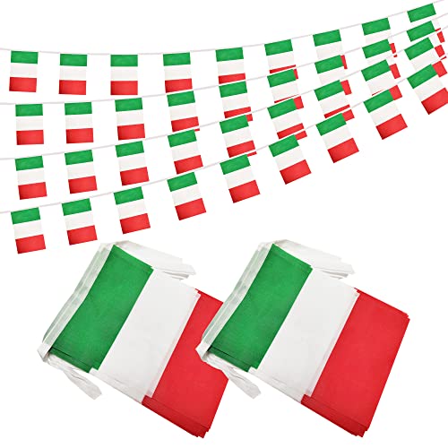 100 Feet Italy Italian Banner Flag String, Italy Mini Flag Small Banner, for Party, Shops and Bars Decorations, Outdoor Decorations, 76 Flags - color: Italy - 2 Pack