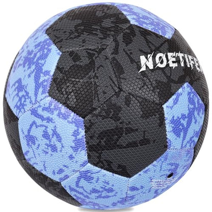Soccer Ball Size 5 for Youth & Adults, Black Blue PU Leather, Durable Machine-Stitched 32-Panel Football, Hidden Seams, Water-Resistant, Outdoor & Indoor Training Ball