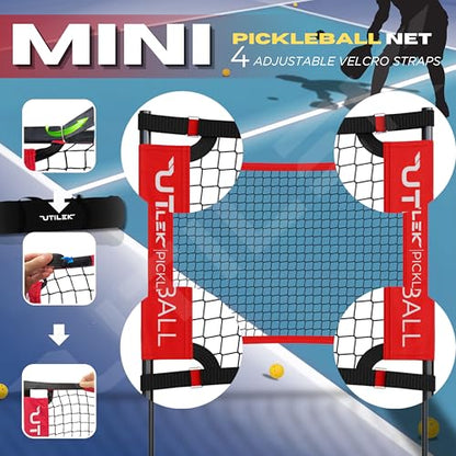 Mini Pickleball Dink Net, Small Size Set 4ft + 7ft, Paddles, Court Markers, 6 Balls, Bag, Rebounder Practice Trainer, Master Pickle Ball, Home Equipment Portable, Adjustable, Indoor, Outdoor, Driveway