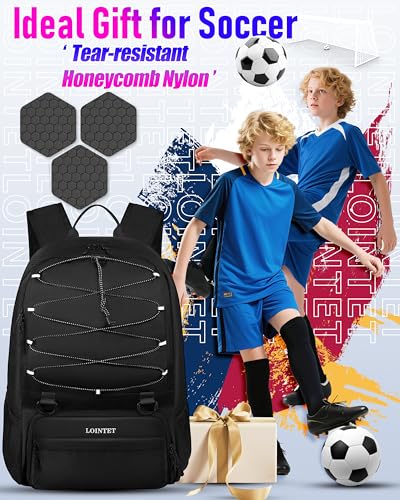 LOINTET Youth Soccer Bag, Soccer Backpack with Ball Compartment, Sports Equipment Training Bags Fits Basketball Football Volleyball and Accessories, Black - color: Black