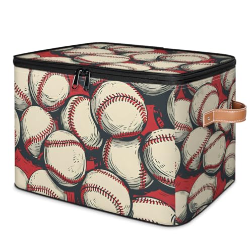 Soccer Sports Storage Bins Storage Basket with Zipper Lid & Leather Handle Foldable Storage Box Storage Cube Bin Clothes Organizer for Clothes Books Storage Bins Decorative 10.4x14 In - color: Soccer Sports