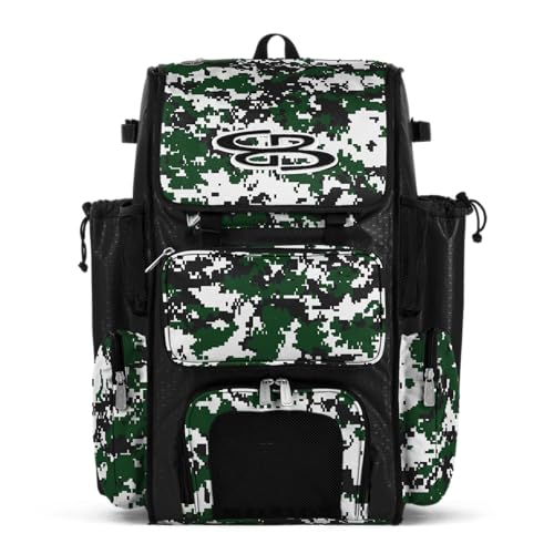 Boombah Superpack Bat Pack - Backpack Version (no wheels) - Holds 4 Bats - Camo Series - Multiple Color Options - color: Black/Dark Green