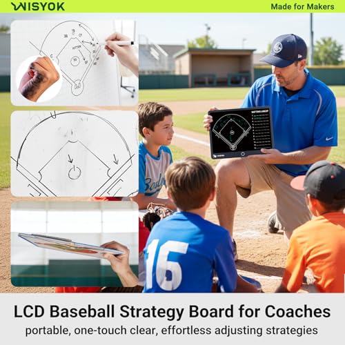 WISYOK Electronic Baseball Coaching Board, LCD Coach Clipboard, Digital Strategy Marker Lineup Board with Pen for Game, Training, Teaching - style: Baseball LCD