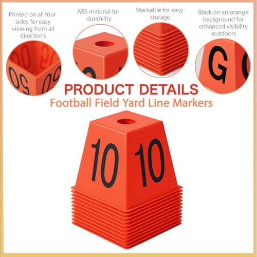 Set of 11 Football Field Yard Line Markers Orange High Visibility Stackable Portable 4 Sided Field Yardage Markers for Football Training