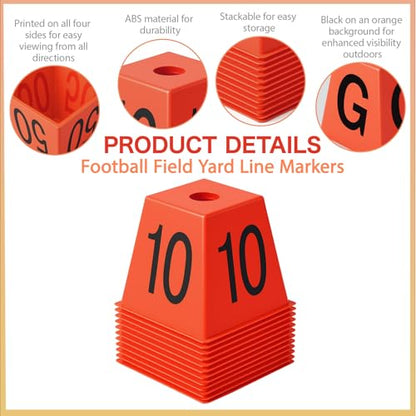 Set of 11 Football Field Yard Line Markers Orange High Visibility Stackable Portable 4 Sided Field Yardage Markers for Football Training