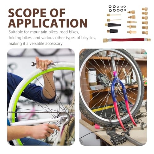 1 Set Bike Valve Adapter Set with Needles & Extension Hose, Air Pump Nozzle Kit with Replacement O-Rings for Road/Mountain Bikes, Basketball, Soccer