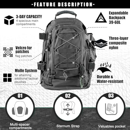 Miramrax Tactical Backpack Military Army Daypack - Assault Pack for Men Molle Backpacks Bug Out Bag 3 Day Pack for Hiking Camping Travel Hunting Rucksack Trekking Grey - color: Grey
