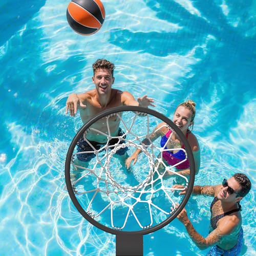 32“x23” Pool Basketball Hoop, 3.1FT-4.1FT Height Adjustable Poolside Basketball Hoop,Include Air Pump,Basketball, Made for Teens, Adults, Black - color: Black, size: 3.1-4.1FT