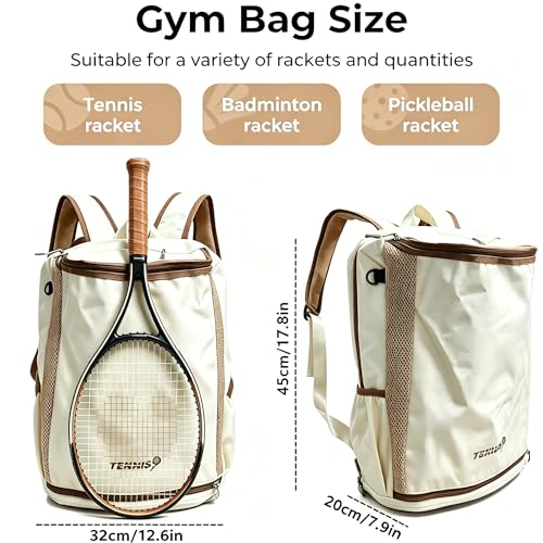 Tennis Bag Tennis Backpack for Women Men, Large Tennis Backpack 25L with Ventilated Shoe Compartment,Water-Resistant Sports Gmy Bag Fit for Pickleball, Badminton Court Training & Daily Use - color: Beige