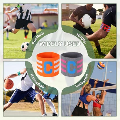 Captain Arm Bands for Soccer, Soccer Captain C Armband, Classic Striped Elastic Protective Arm Badge Player Bands - color: Orange/Gray