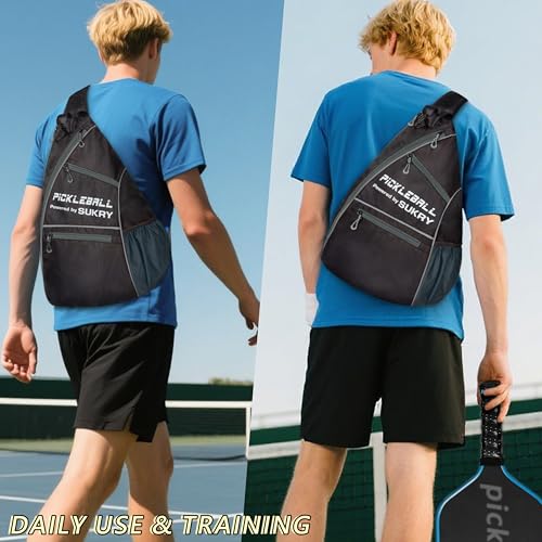 SUKRY Pickleball Bag Sling backpack with Water Bottle Holder for Men and Women Pickle ball Accessories Water-Resistant Sprot Bag - color: Grey