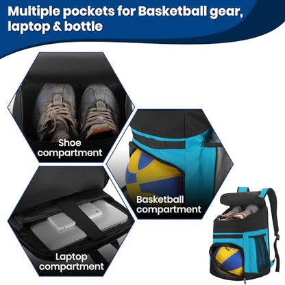 Hsmihair Basketball Backpack Large Sports Bag for Men&Youth,Gym Bag with Separate Ball & Shoes Compartment,Travel Bag for Basketball,Soccer,Volleyball - color: Blue