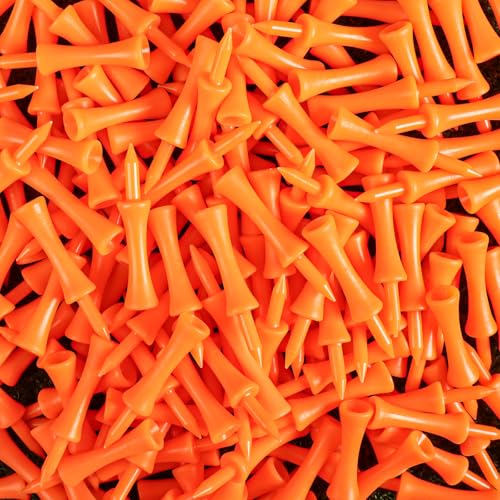 Amy Sport Golf Castle Tees Plastic Consistent Height 2 1/4 Inch Value 100 Pack, Unbreakable Step Down Reusable Tee for Par 3 Holes Practice in Orange Pink Purple - color: Orange