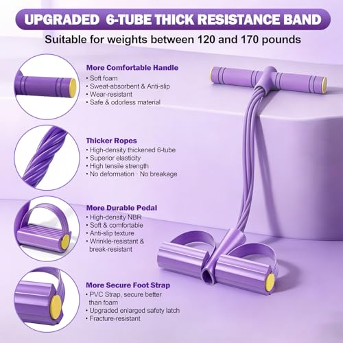 Foot Pedal Resistance Bands with Handles, 6-Tube Multifunction Exercise Bands, Durable Home Gym Fitness Equipment - color: Purple