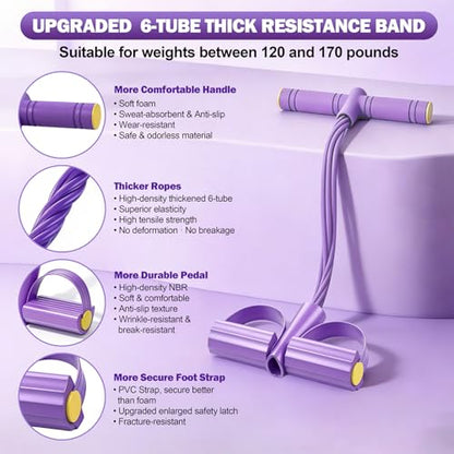 Foot Pedal Resistance Bands with Handles, 6-Tube Multifunction Exercise Bands, Durable Home Gym Fitness Equipment - color: Purple