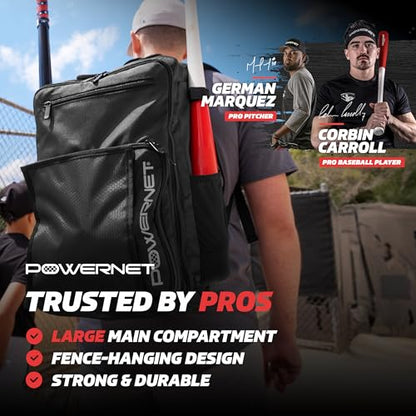 PowerNet Coach's Baseball Backpack, Softball & Baseball Bag for Coaching Gear with Laptop Sleeve and Zippered Pockets, Coach Bat Bag with Chain-Link Fence Hook and Luggage Strap