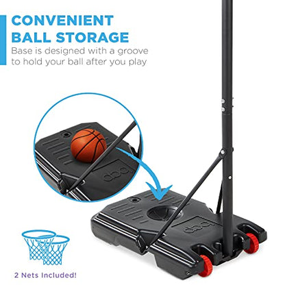 Best Choice Products Kids Height-Adjustable Basketball Hoop, Portable Backboard Set w/ 2 Wheels, Fillable Base, 70.5in to 82.3in Tall - style: White