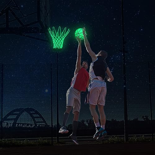 Jenaai 3 Pcs Glow Basketball Set, Includes Size 7 Glowing Basketball Light up Nightlight Net with Pump for Hoop Luminous Sports Gift Sports Prize Back to School