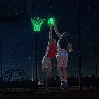 Jenaai 3 Pcs Glow Basketball Set, Includes Size 7 Glowing Basketball Light up Nightlight Net with Pump for Hoop Luminous Sports Gift Sports Prize Back to School