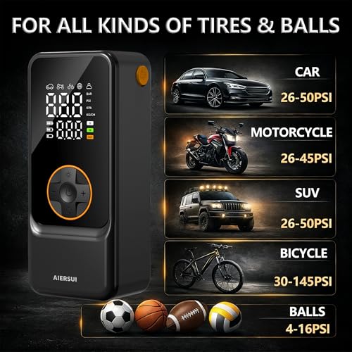 Portable Air Compressor with 6000mAh Battery and 12V DC - Tire Inflator Pump, 150PSI Rapid Inflation, Suitable for Cars, Bicycles, Motorcycles, and Ball Sports - Makes a Great Gift