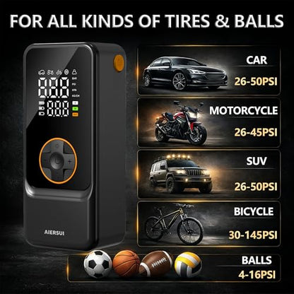 Portable Air Compressor with 6000mAh Battery and 12V DC - Tire Inflator Pump, 150PSI Rapid Inflation, Suitable for Cars, Bicycles, Motorcycles, and Ball Sports - Makes a Great Gift