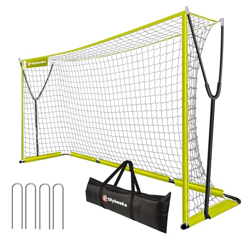 12x6 FT Soccer Goal for Backyard, Portable Soccer Goal Net with Ultra Stable Outward Angled Metal Frame, 7-ply Tetoron, Carry Bag, Ground Stakes - Easy Set Up for Youth & Adult Indoor Outdoor Practice - color: Yellow
