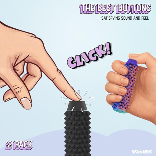 Distractibles Spike Roller Clicker, Tactile Pain Stim Fidget with Clicker Switch, Pain Stimulation Roller with Lanyard (Black + NEON Harmony) - color: Black + Neon Harmony