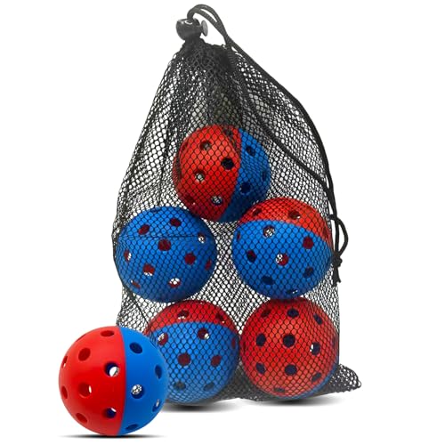 6 Pack Pickle Ball with 40 Holes, Pickleballs High Durability, Outdoor Pickleball Balls with Mesh Bag, Dual Color Pickle Balls with Superb Visibility, Stable Bounce