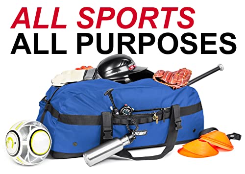 Fitdom 132L 36" Heavy Duty Extra Large Sports Gym Equipment Travel Duffel Bag W/Adjustable Shoulder & Compression Straps. Perfect for Soccer Baseball Basketball Hockey Football Team Coaches & More - color: Blue