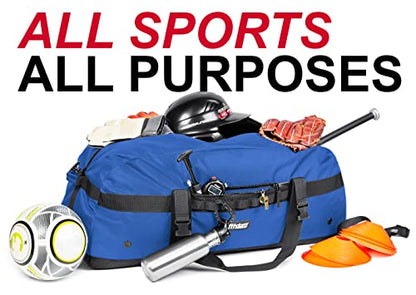 Fitdom 132L 36" Heavy Duty Extra Large Sports Gym Equipment Travel Duffel Bag W/Adjustable Shoulder & Compression Straps. Perfect for Soccer Baseball Basketball Hockey Football Team Coaches & More - color: Blue