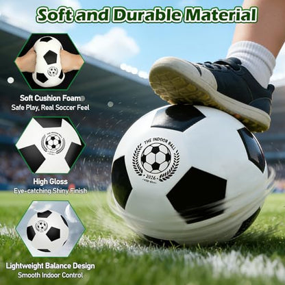 juman Silent Foam Soccer Ball (Size 5) – Airless Indoor Training Ball with Backpack, Lightweight Soft Durable Foam Ball for Quiet Dribbling Practice, Gift for Boys & Girls & Adults Soccer Fans