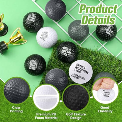 RoundFunny 12 Pcs Mini Golf Stress Balls - 2.5 Inch Squeeze Foam Balls for Father‘s Day Gifts, Sports Stress Relief, Golf Club Prizes, Party Favors, Office(Black, White, Gray)
