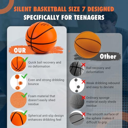 Silent Basketball Size 7 (29.5"), Indoor Quiet Foam Basketball Airless for Dribbling & Indoor Training, Soft Soundless Basketball for Restore Without Deformation, Real Feel Higher Bounce Quieter