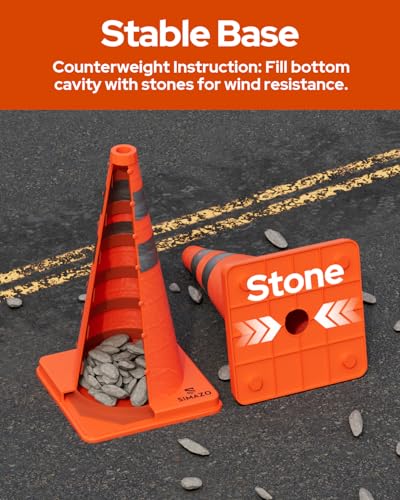 2 Pack 28 Inch Collapsible Traffic Safety Cones, Orange Pop Up Cones with Reflective Collar, Multi Purpose Road Cones for Road Safety, Parking Lot, Driving and Sport Training - size: 28 Inch