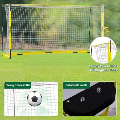 RINREA Portable Soccer Goal, Collapsible Soccer Goal Net Metal Base, Quick Setup Soccer Training Equipment with 1 Carry Bag, 1 Agility Ladder, 4 Ground Nails - color: 14×7ft Yellow