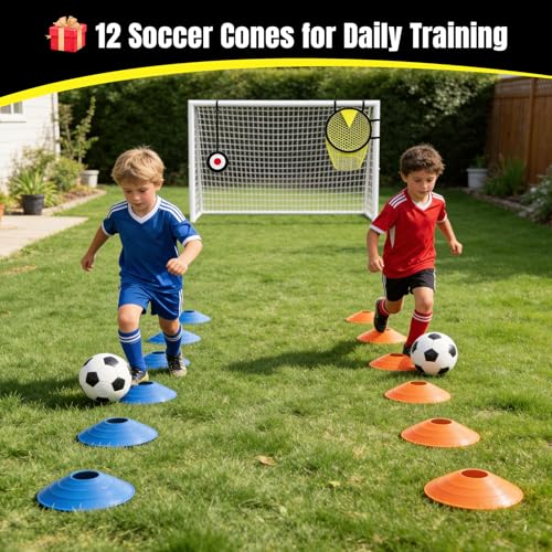 Soccer Goal for Backyard - 12×6/8×6/6×4 FT, Training and Tournament Size Metal Frame Soccer Net with Target Net, Shooting Target & 12 Training Cones for Kids Teens Adults Easy Assembly - size: 6x4 ft