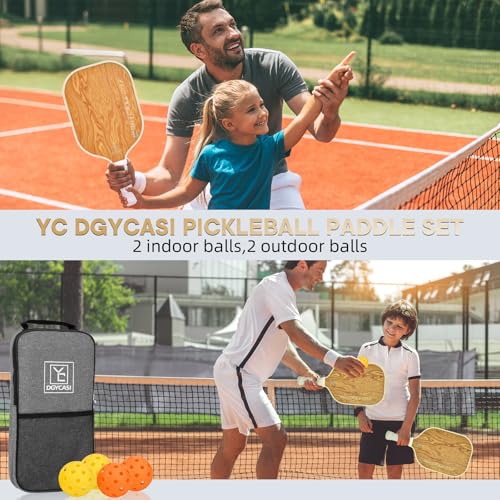 YC DGYCASI Pickleball Paddles Set of 2, 2026 USAPA Approved Pickleball Set, Fiberglass Lightweight Pickle Ball Rackets 2 Pack, 2 Outdoor Pickleball, 2 Indoor Pickleball Balls, 1 Pickleball Bag - color: Wood Grain