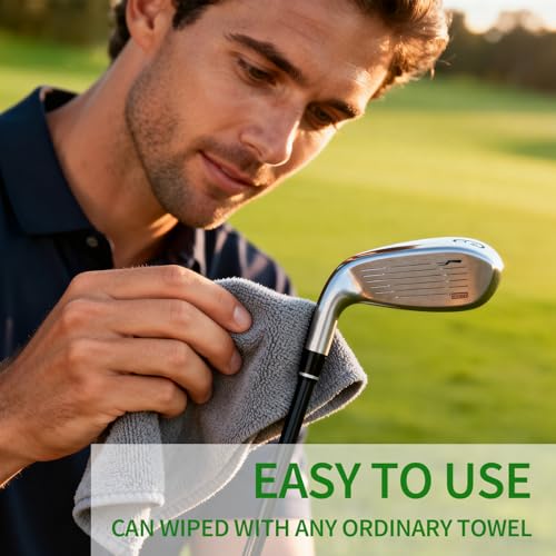 XQ XIAO QIAO Golf Club Cleaning kit, 3-in-1 Easy to Use Golf Club Cleaner Includes 250ml Golf Club Polish, Golf Club Brush and Groove Cleaner 2 ft Retractable Zipline Carabiner, Microfiber Cloth