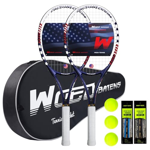 Tennis Rackets for Adults 27 Inch Tennis Racquets Set Included Tennis Racket Tennis Balls Overgrips Vibration Dampers Tennis Bag - style: 2 pack