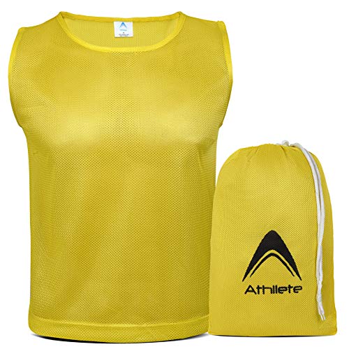 Athllete 12 pcs Duramesh Pinnies/Scrimmage Vest - Kids Youth and Adult Pinnies, Numbered Penny Jerseys for Soccer - color: Golden Yellow (Set of 12), size: Medium