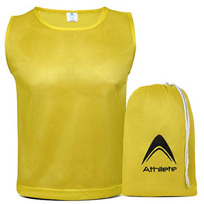 Athllete 12 pcs Duramesh Pinnies/Scrimmage Vest - Kids Youth and Adult Pinnies, Numbered Penny Jerseys for Soccer - color: Golden Yellow (Set of 12), size: Medium