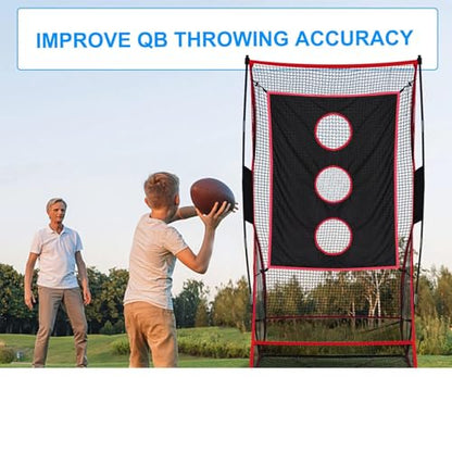 PGL Football Net for Throwing Accuracy - 3x6 ft Kicking Cage with 3-Hole Target Cloth - Heavy Duty Quarterback Training Equipment for Adults and Youth - Portable Backyard Trainer Aid with Carry Bag