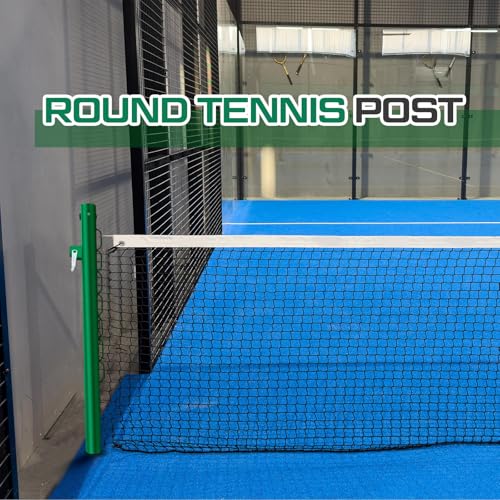 Tennis Posts with Net Crank Outdoor Heavy Duty Professional Green Tennis Permanent Court Kit for Net Quick Fixation System Equipped with a Cable Reel(Round,42 inches)