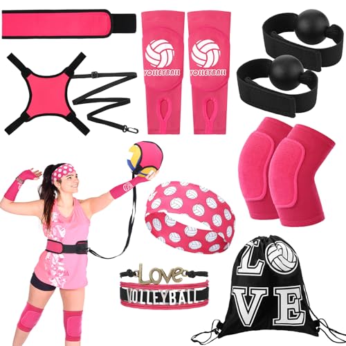 Honoson 7 Pcs Volleyball Training Equipment Aid Volleyball Serving Trainer Kit Gifts for Beginners - color: Pink, style: Girls