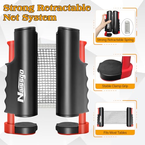 Table Tennis Set with Retractable Net, Portable Ping Pong Paddle Set with 2 Rackets, 8 Balls and Mesh Bag, Easy Setup Table Tennis Kit for Indoor Outdoor, Beginners, Home and Office