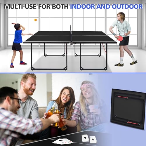 6x3ft Ping Pong Table, Mid-Size Portable Table Tennis Table Set with Net, 2 Table Tennis Paddles and 3 Balls for Kids & Adults, Not Full Size, Space-Saving Design