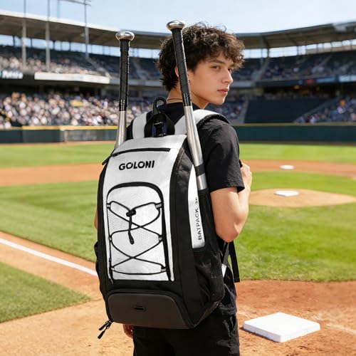 Goloni 40L Baseball Bag, Softball Bat Bag with Shoes Compartment,Fence Hook,Backpack for Baseball, T-Ball & Softball Equipment & Gear